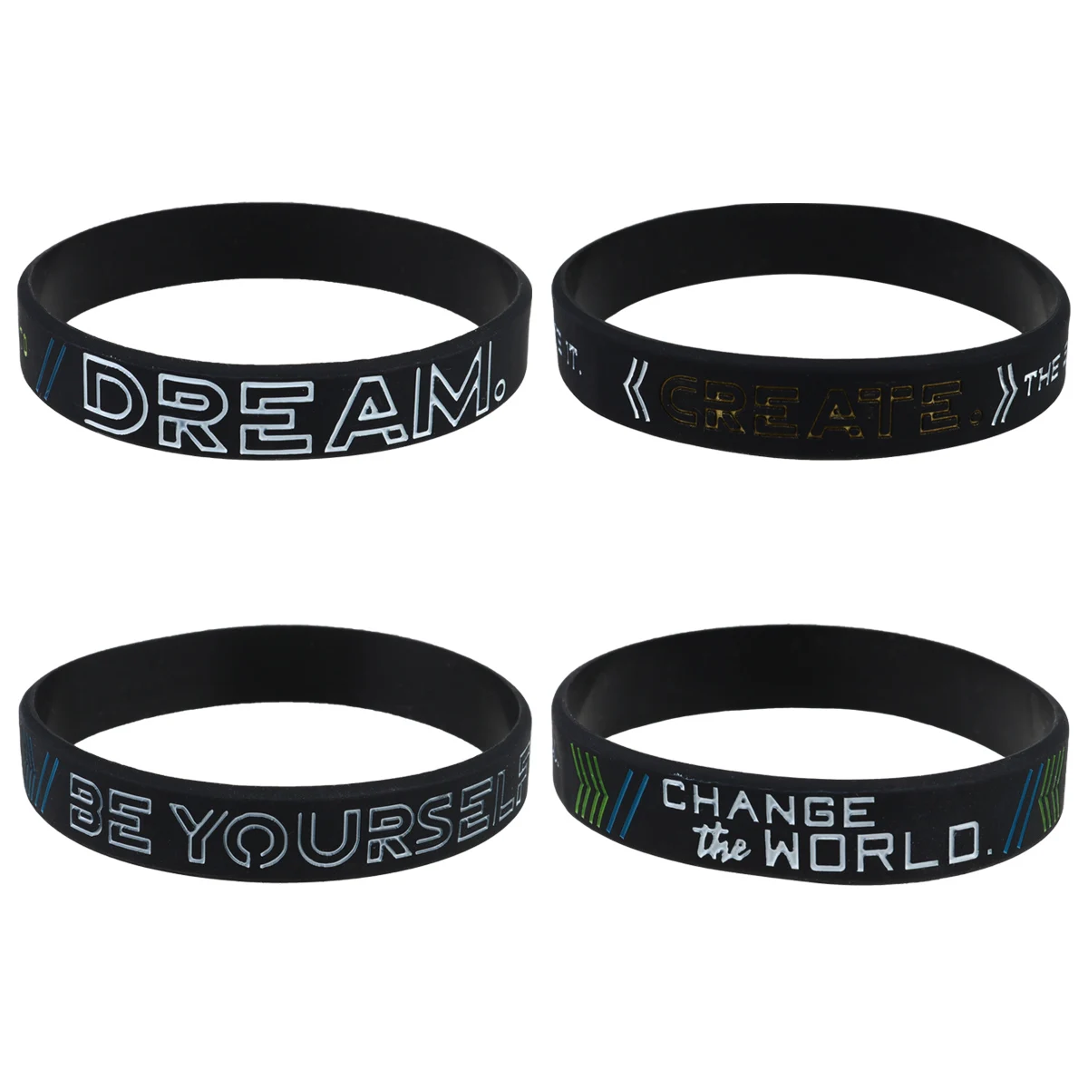 4pcs SiliconeMotivationalBracelets ElasticWristbands InspirationalStrap FitnessSportsSchoolCarnivalPartyFavor BlackBangle
4pcs SiliconeMotivationalBracelets ElasticWristbands InspirationalStrap FitnessSportsSchoolCarnivalPartyFavor BlackBangle