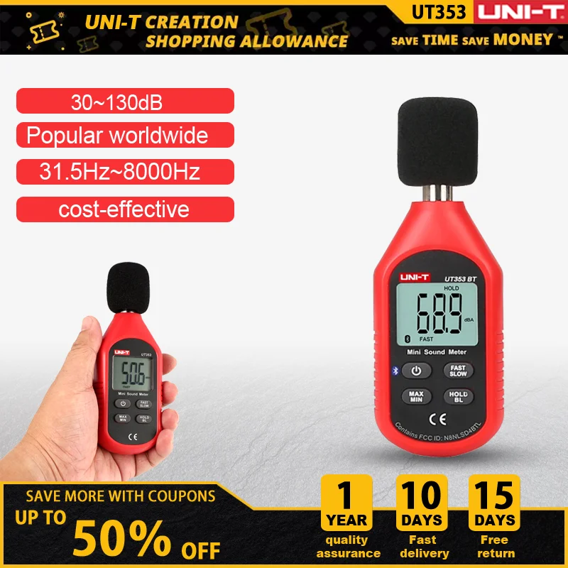 UNI-T UT353 Noise Measuring Instrument db Meter 30~130dB Mini Audio Sound Level Meter Decibel Monitor
UNI-T UT353 Noise Measuring Instrument db Meter 30~130dB Mini Audio Sound Level Meter Decibel Monitor