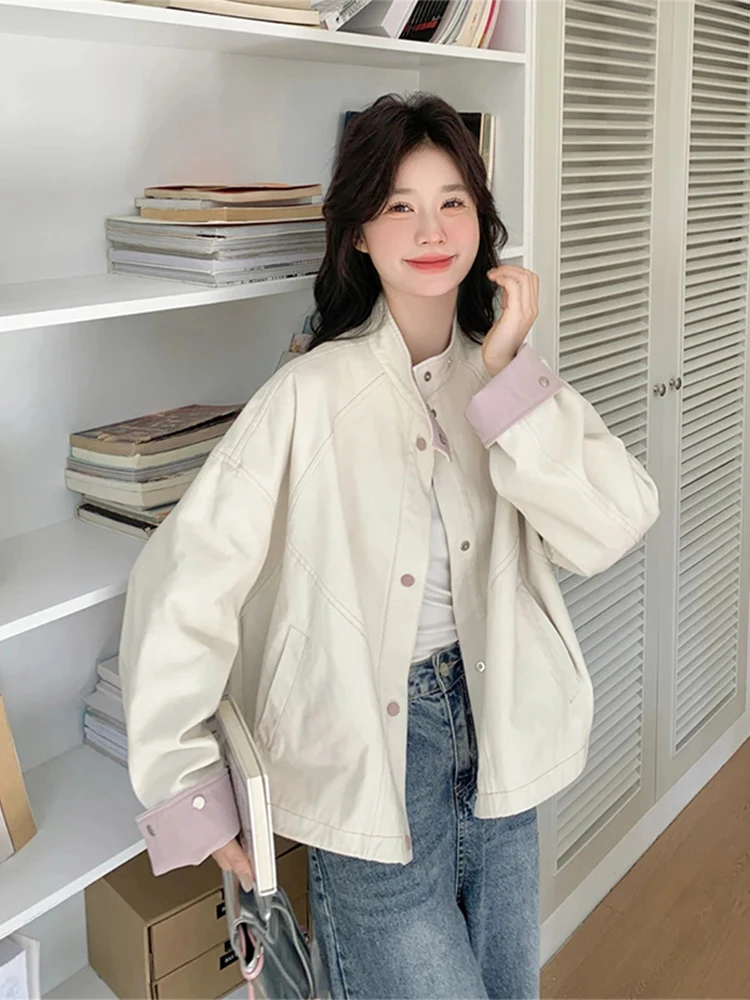 Korean Sle ort Jaet Women's Spring Autumn Workwear Stand Collar Outerwear Faion Trendy Cact Size Button up Top
Korean Sle ort Jaet Women's Spring Autumn Workwear Stand Collar Outerwear Faion Trendy Cact Size Button up Top