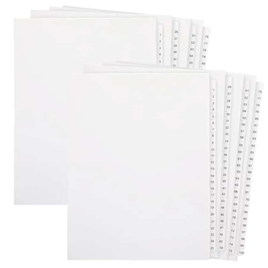Set -00 Numbered Tab Dividers Un-Punched Letter Size 8.5 x Inch Paper Page White Binder Index Dividers for Office Documents Fil
Set -00 Numbered Tab Dividers Un-Punched Letter Size 8.5 x Inch Paper Page White Binder Index Dividers for Office Documents Fil
