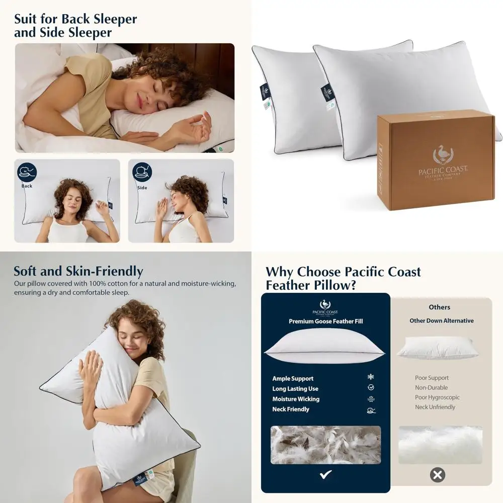 Set of 2 Hotel-Quality Goose Down Pillows, Standard Size, 100% Cotton Cover
Set of 2 Hotel-Quality Goose Down Pillows, Standard Size, 100% Cotton Cover