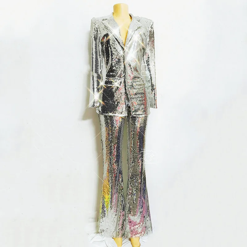 Shiny Silver Sequins Blazer Pantsuit Set Women Star Singer Glitter Stage Performance 2 Piece Outfit Birthday Party Dance Costume
Shiny Silver Sequins Blazer Pantsuit Set Women Star Singer Glitter Stage Performance 2 Piece Outfit Birthday Party Dance Costume