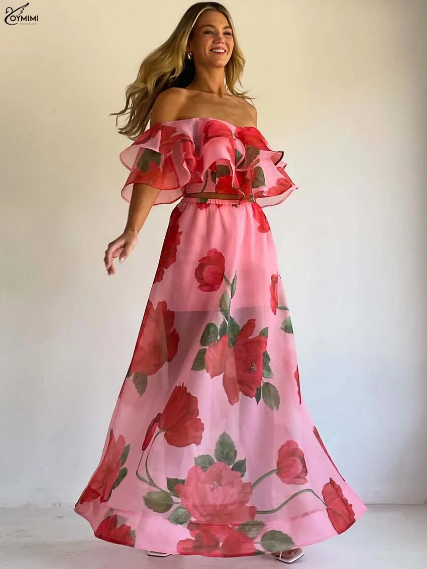 Oymimi Fashion Pink Print 2 Pieces Set For Woman Casual Strapless Ruffled Open Back Crop Tops And High Waist Loose Skirts Sets
Oymimi Fashion Pink Print 2 Pieces Set For Woman Casual Strapless Ruffled Open Back Crop Tops And High Waist Loose Skirts Sets