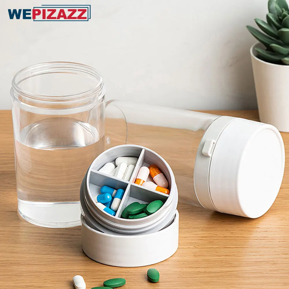 2 in 1 Pill Box Cup Organizer with Water Bottle, 4 Compartments Pills Organizer Case, Medication Cup Holder for Sports Travel
2 in 1 Pill Box Cup Organizer with Water Bottle, 4 Compartments Pills Organizer Case, Medication Cup Holder for Sports Travel