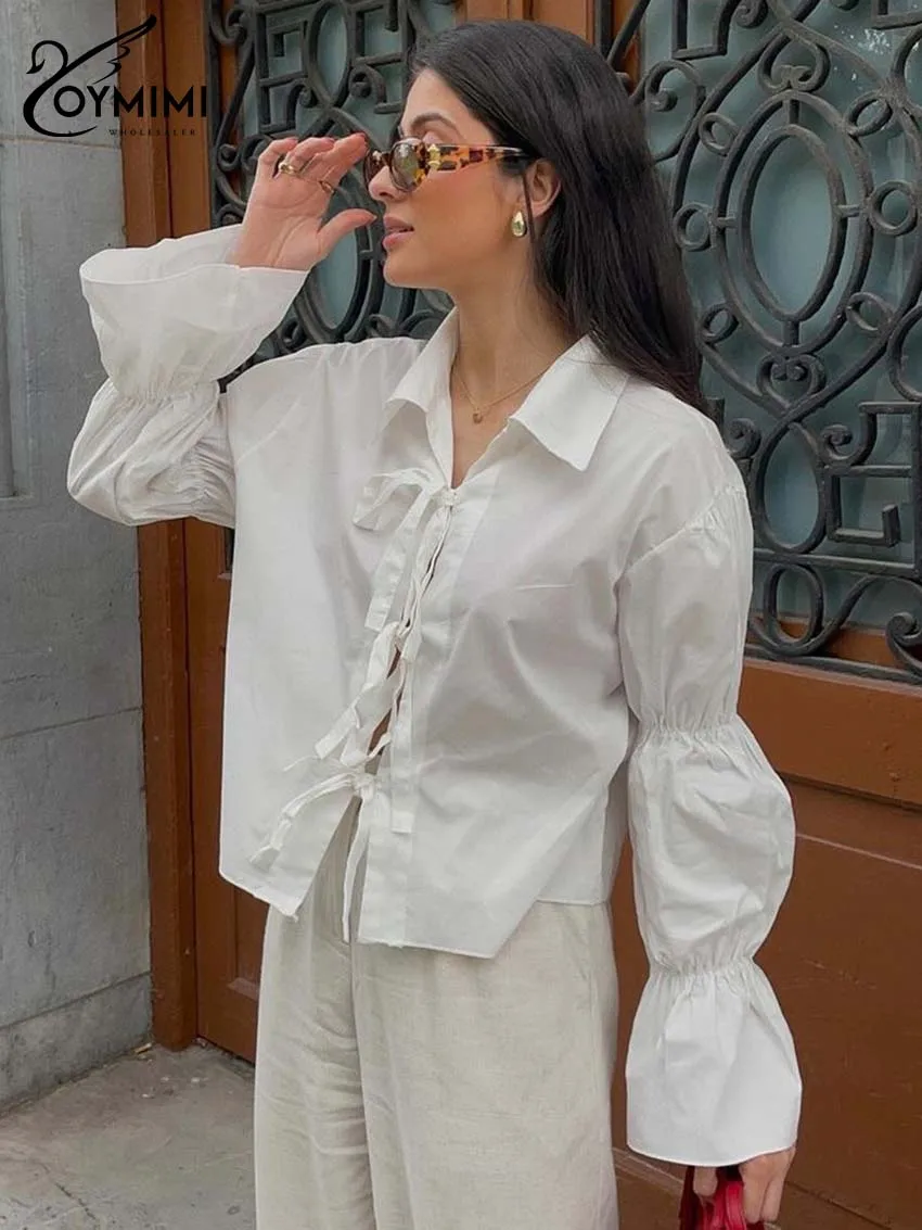 Oymimi Elegant White Cotton Women's Shirt Fashion Turn-Down Collar Long Sleeve Shirts Casual New Lace-Up Solid Blouses Female
Oymimi Elegant White Cotton Women's Shirt Fashion Turn-Down Collar Long Sleeve Shirts Casual New Lace-Up Solid Blouses Female