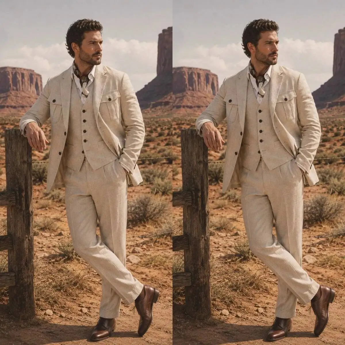 Beige Linen 3 Piece Safari Suit Men Hunting Patch Pocket Relaxed Jacket Vest Trousers Summer Outdoor Wedding Casual Customized
Beige Linen 3 Piece Safari Suit Men Hunting Patch Pocket Relaxed Jacket Vest Trousers Summer Outdoor Wedding Casual Customized