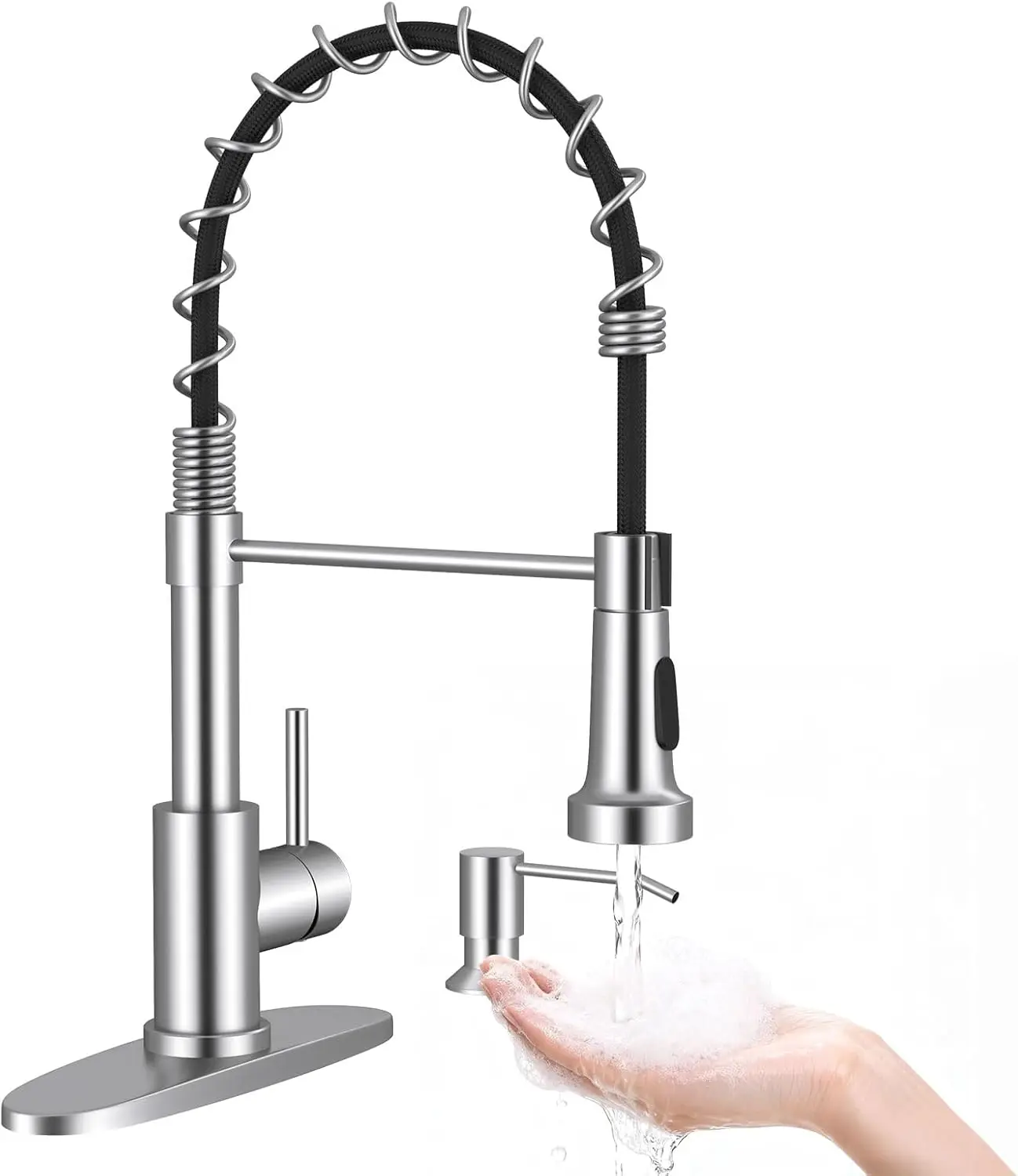 Выдвижной кухонный смеситель с высоким изливом, матовый никель, нержавеющая сталь, для раковины, автодома, прачечной
Выдвижной кухонный смеситель с высоким изливом, матовый никель, нержавеющая сталь, для раковины, автодома, прачечной