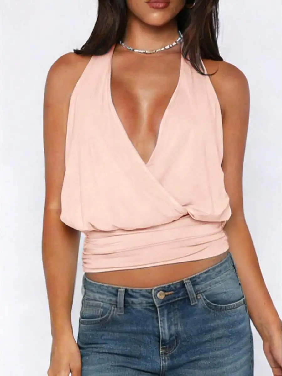 Women Plunge Halter Neck Draped Front Crop Top Ruched Backless Party Clubwear
Women Plunge Halter Neck Draped Front Crop Top Ruched Backless Party Clubwear