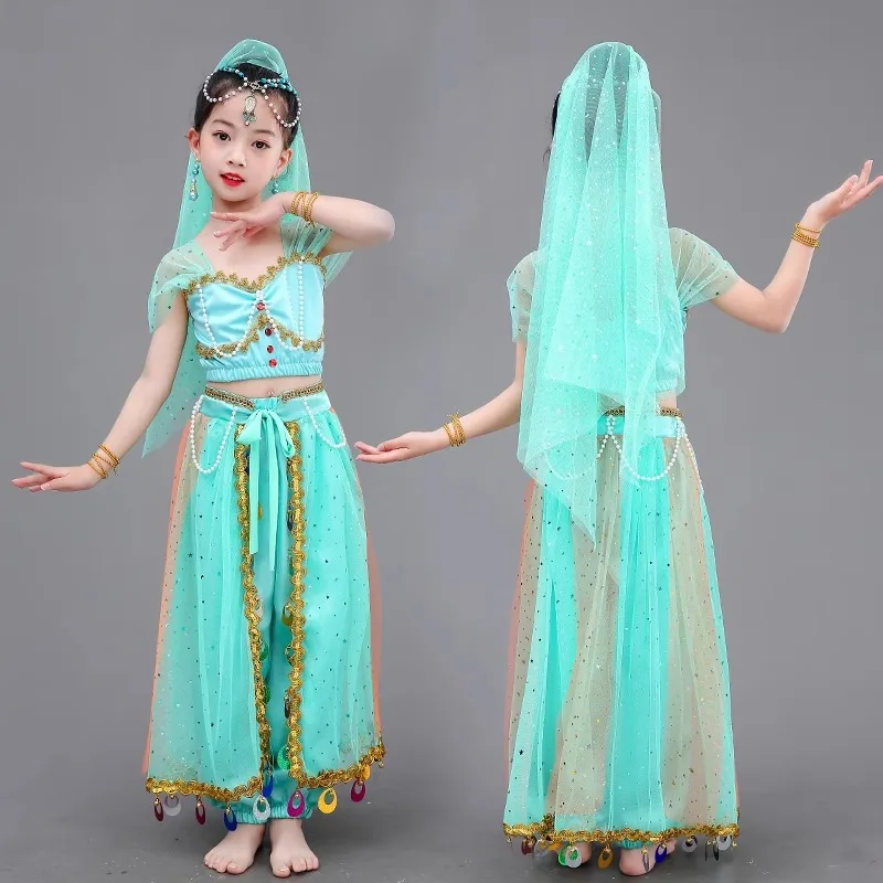 Customized Children's Indian Dance Performance Costume Exotic Belly Dance Costumes Top+Pants+Waistband+Headband+Earrings 5Pcs
Customized Children's Indian Dance Performance Costume Exotic Belly Dance Costumes Top+Pants+Waistband+Headband+Earrings 5Pcs