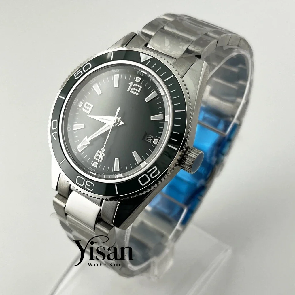 Мужские автоматические часы 41 мм NH35 с серебряным корпусом, керамическим безелем, зеленым люминесцентным покрытием и окошком для отображения даты
Мужские автоматические часы 41 мм NH35 с серебряным корпусом, керамическим безелем, зеленым люминесцентным покрытием и окошком для отображения даты