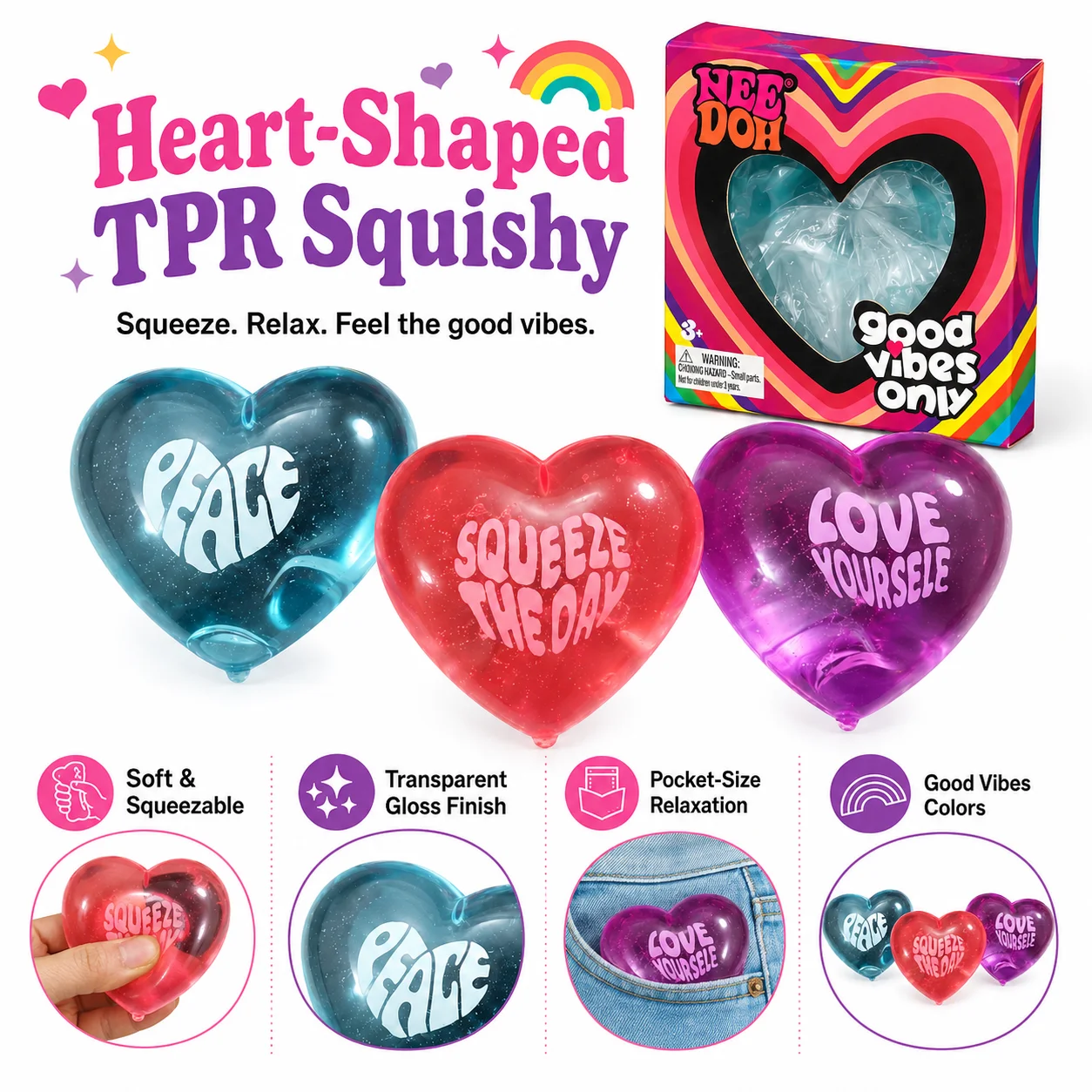 NeeDoh's hot new heart-shaped pinch toy,super soft, slow rebound, cute and compact, a stress-relieving toy that relieves anxiety
NeeDoh's hot new heart-shaped pinch toy,super soft, slow rebound, cute and compact, a stress-relieving toy that relieves anxiety