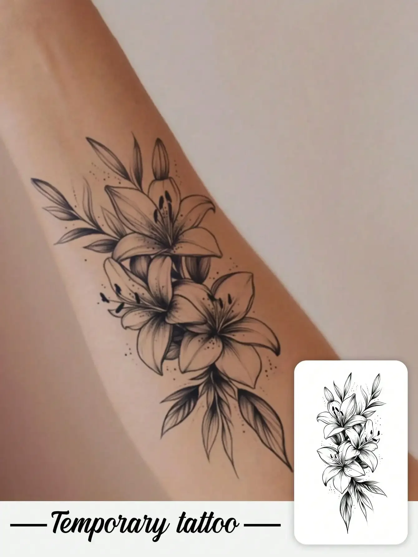 1pc Black Ink Elegant Line Art Realistic Lily Flower Temporary Tattoo, Suitable For Parties, Weddings And Special Events, Floral Inspired Design Tattoo Sticker,Sketch Style Must Have Accessories
1pc Black Ink Elegant Line Art Realistic Lily Flower Temporary Tattoo, Suitable For Parties, Weddings And Special Events, Floral Inspired Design Tattoo Sticker,Sketch Style Must Have Accessories