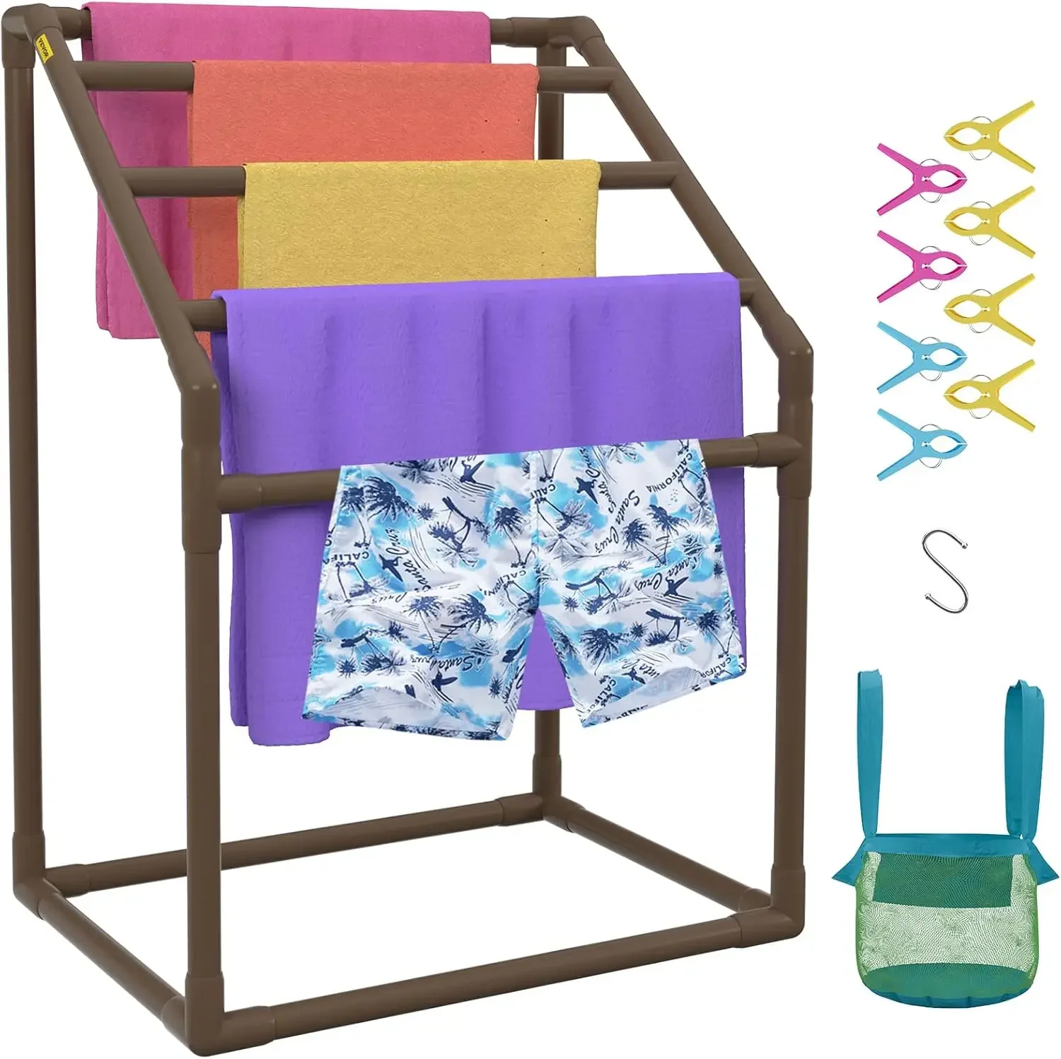 Pool Towel Rack, 5 Bar, Brown, Freestanding Outdoor PVC Trapedozal Poolside Storage Organizer
Pool Towel Rack, 5 Bar, Brown, Freestanding Outdoor PVC Trapedozal Poolside Storage Organizer