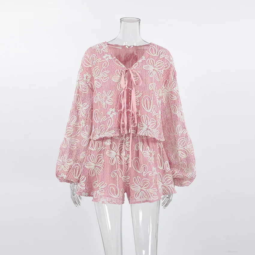 Pink Floral 2 Piece Set Women Lace Tie Front Crop Top High Waist Shorts Outfits Cute Cottagecore Summer Beach Matching Set
Pink Floral 2 Piece Set Women Lace Tie Front Crop Top High Waist Shorts Outfits Cute Cottagecore Summer Beach Matching Set