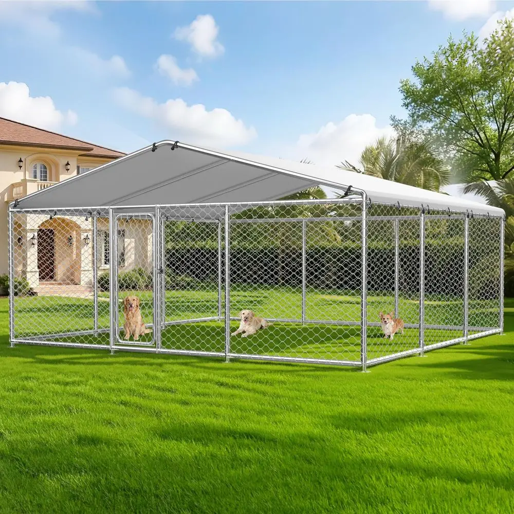FT Dog Kennel Outdoor, Outside Dog Kennel with Roof, Large Metal Dog Houses with WeatherResistant Cover, Lockable Gate for Larg
FT Dog Kennel Outdoor, Outside Dog Kennel with Roof, Large Metal Dog Houses with WeatherResistant Cover, Lockable Gate for Larg