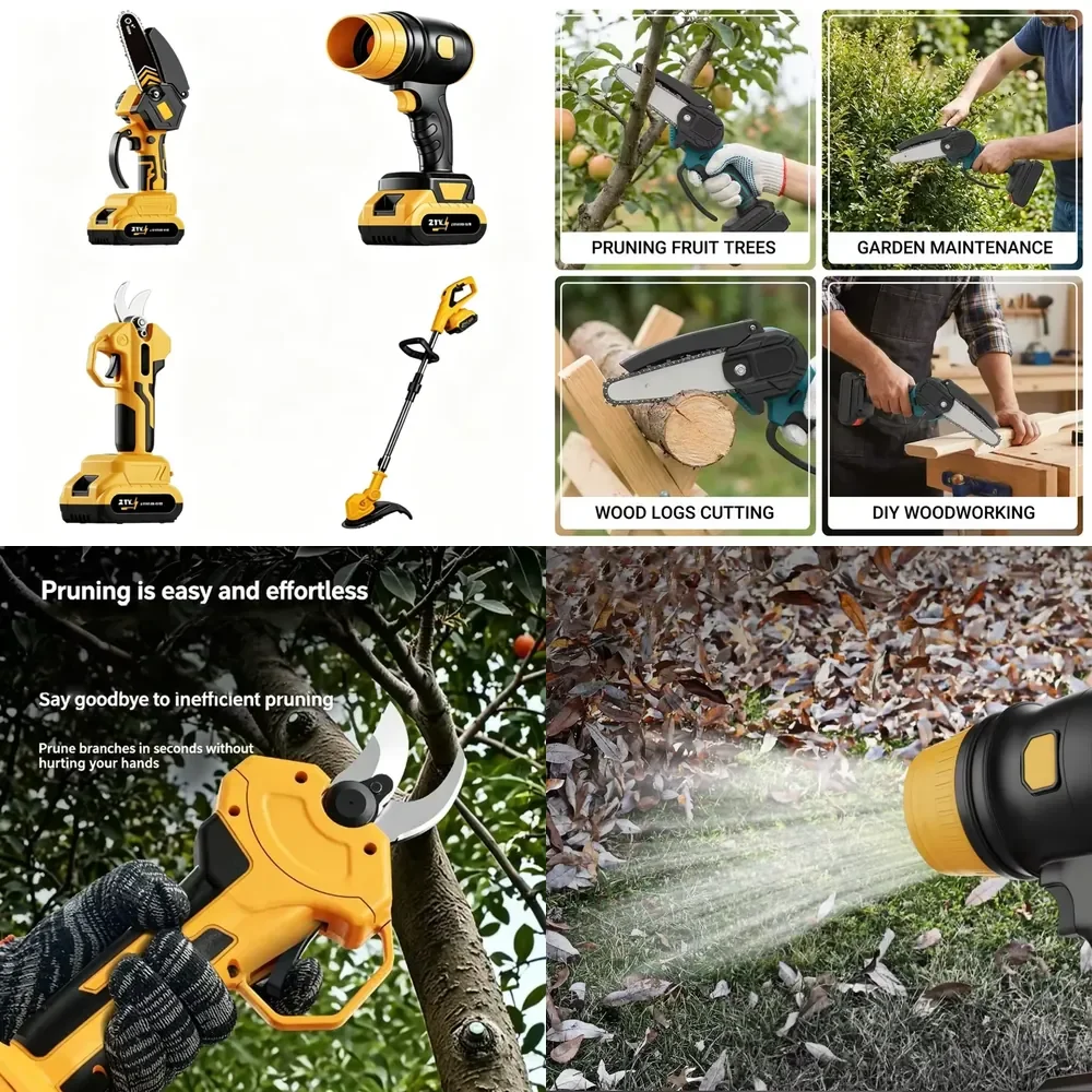 One Stop Solution 4 in 1 Lithium Ion Tools Set Chainsaw Pruning Shears Blower Handheld Lawn Mower
One Stop Solution 4 in 1 Lithium Ion Tools Set Chainsaw Pruning Shears Blower Handheld Lawn Mower