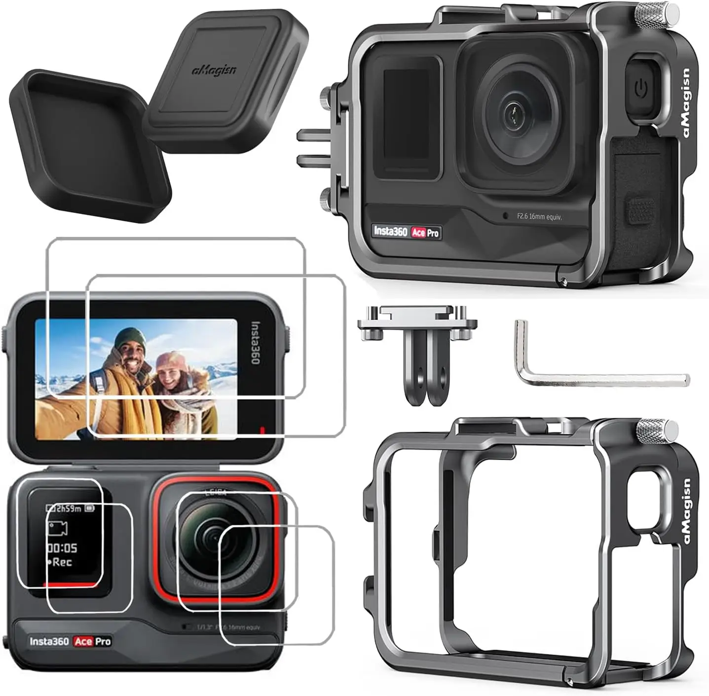 aMagisn for Insta360 ACE PRO Aluminum Metal Frame Cage Case Bag with Silicone Lens Cap Screen Protector Camera Accessories Kit
aMagisn for Insta360 ACE PRO Aluminum Metal Frame Cage Case Bag with Silicone Lens Cap Screen Protector Camera Accessories Kit