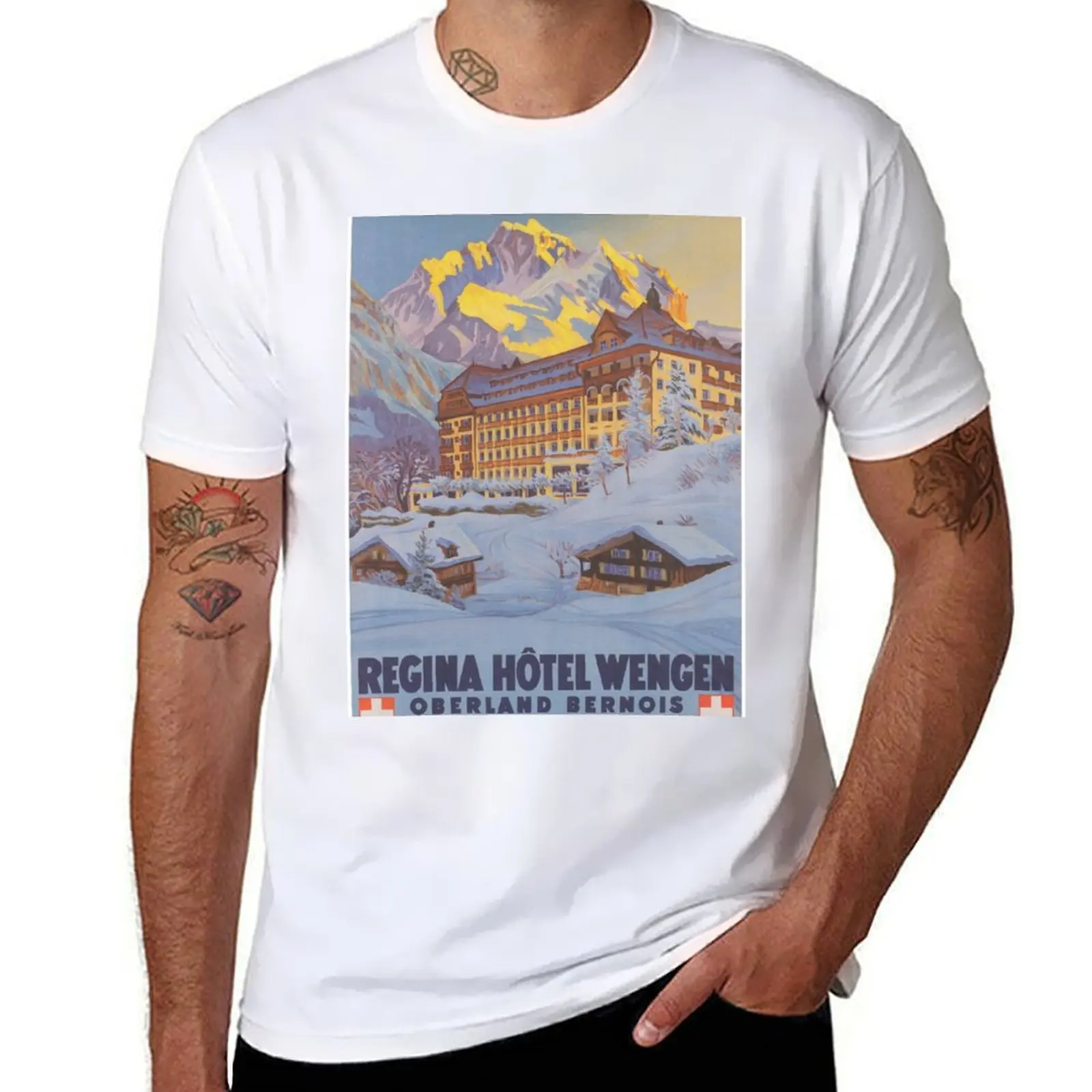 Regina Hotel, Wengen, Switzerland Vintage Travel Poster T-Shirt cotton t shirt man graphic t shirts for man 
Regina Hotel, Wengen, Switzerland Vintage Travel Poster T-Shirt cotton t shirt man graphic t shirts for man