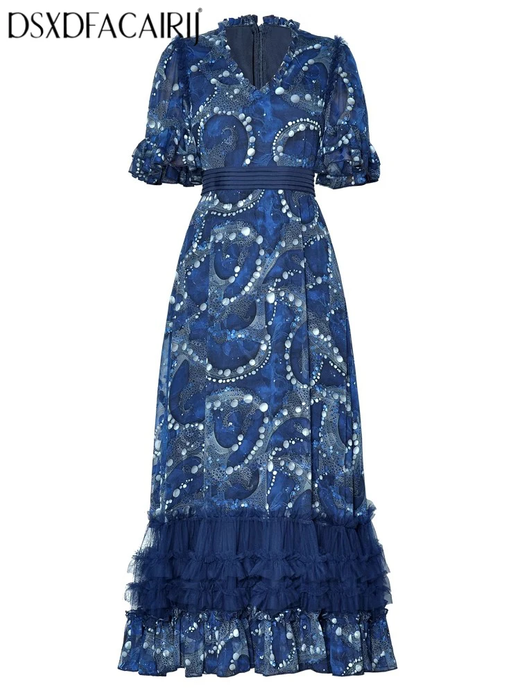 DSXDFACAIRIJ Women's V-Neck Short Sleeve Mesh Ruffle Print Vintage Party Dress Summer Fashion Long Gown for Females
DSXDFACAIRIJ Women's V-Neck Short Sleeve Mesh Ruffle Print Vintage Party Dress Summer Fashion Long Gown for Females
