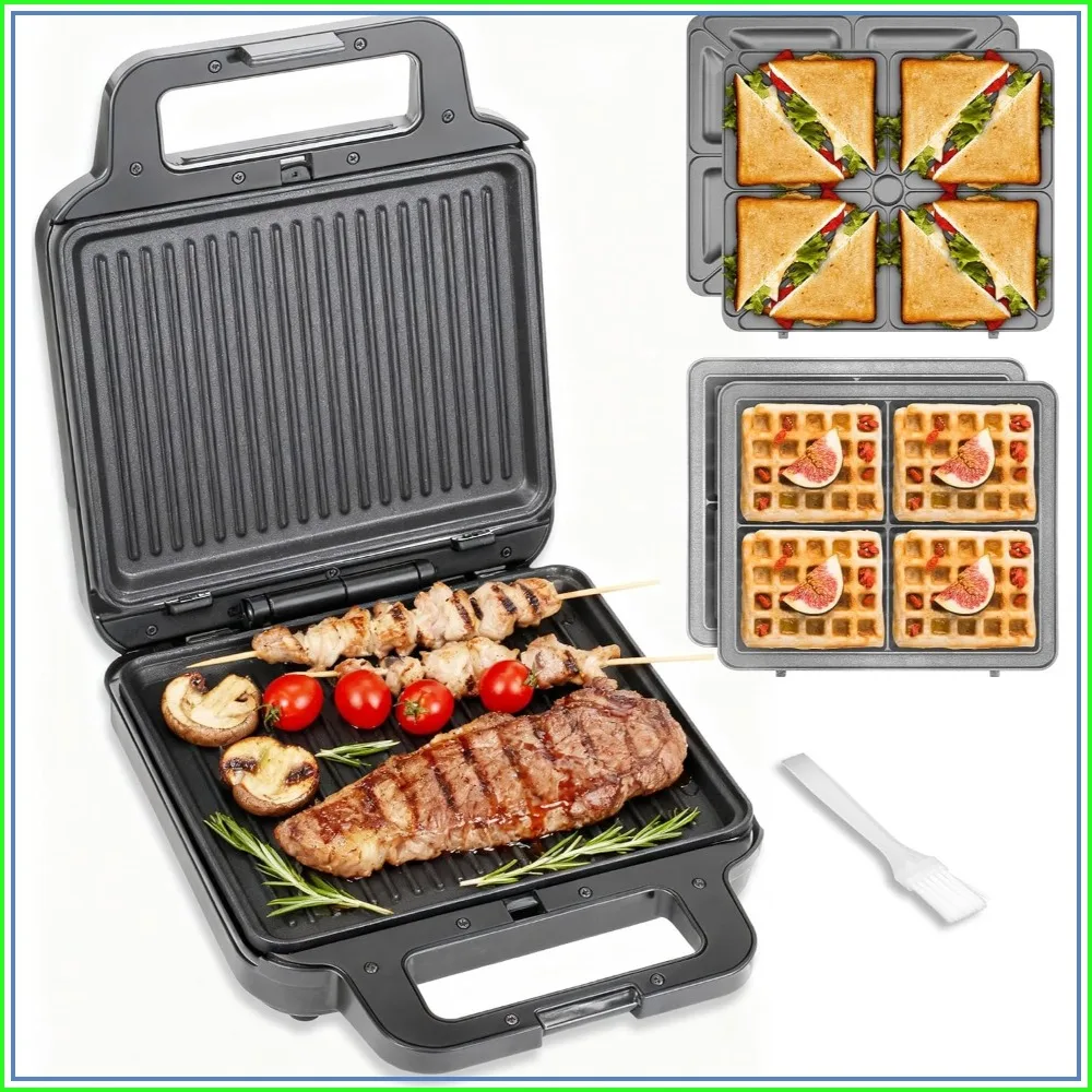 3 in 1 Panini Grill Press with 3 Removable Plates, Breakfast Sandwich Maker, Electric Griddle, Grilled Cheese Maker, Belgian Waffle Maker
3 in 1 Panini Grill Press with 3 Removable Plates, Breakfast Sandwich Maker, Electric Griddle, Grilled Cheese Maker, Belgian Waffle Maker