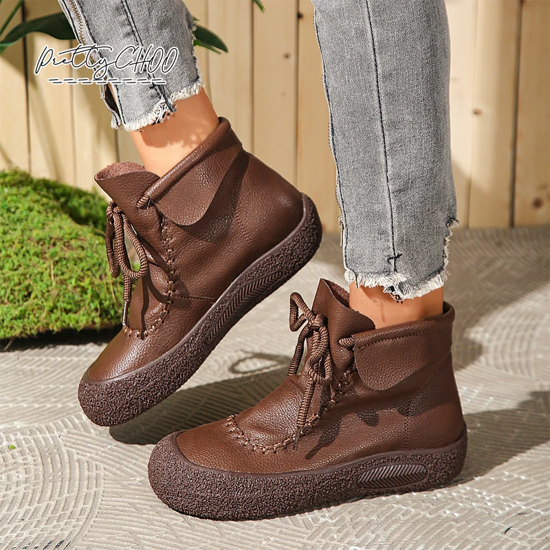 Retro Split Leather Boots Woman Casual Lace-up Desert Booties Ladies Vintage Hand Stitching Design Flat Ankle Botas Autumn Shoes
Retro Split Leather Boots Woman Casual Lace-up Desert Booties Ladies Vintage Hand Stitching Design Flat Ankle Botas Autumn Shoes