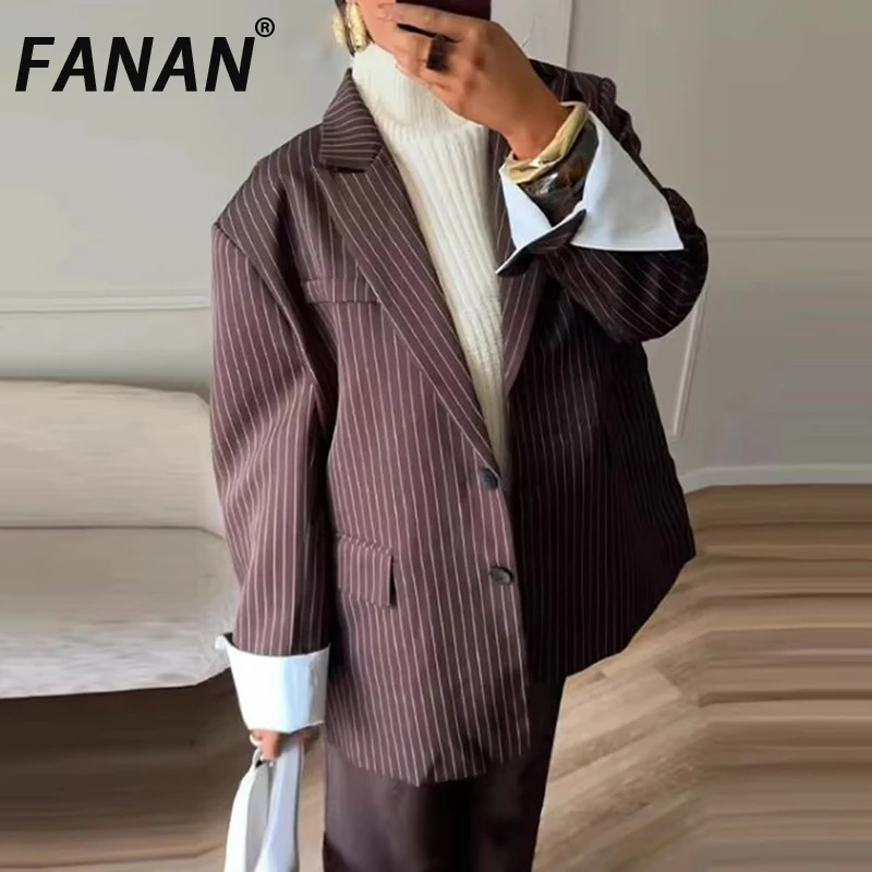 FANAN хитовая цветная офисная куртка для женщин с зубчатым воротником и длинными рукавами, свободное однобортное полосатое пальто, женское новое
FANAN хитовая цветная офисная куртка для женщин с зубчатым воротником и длинными рукавами, свободное однобортное полосатое пальто, женское новое