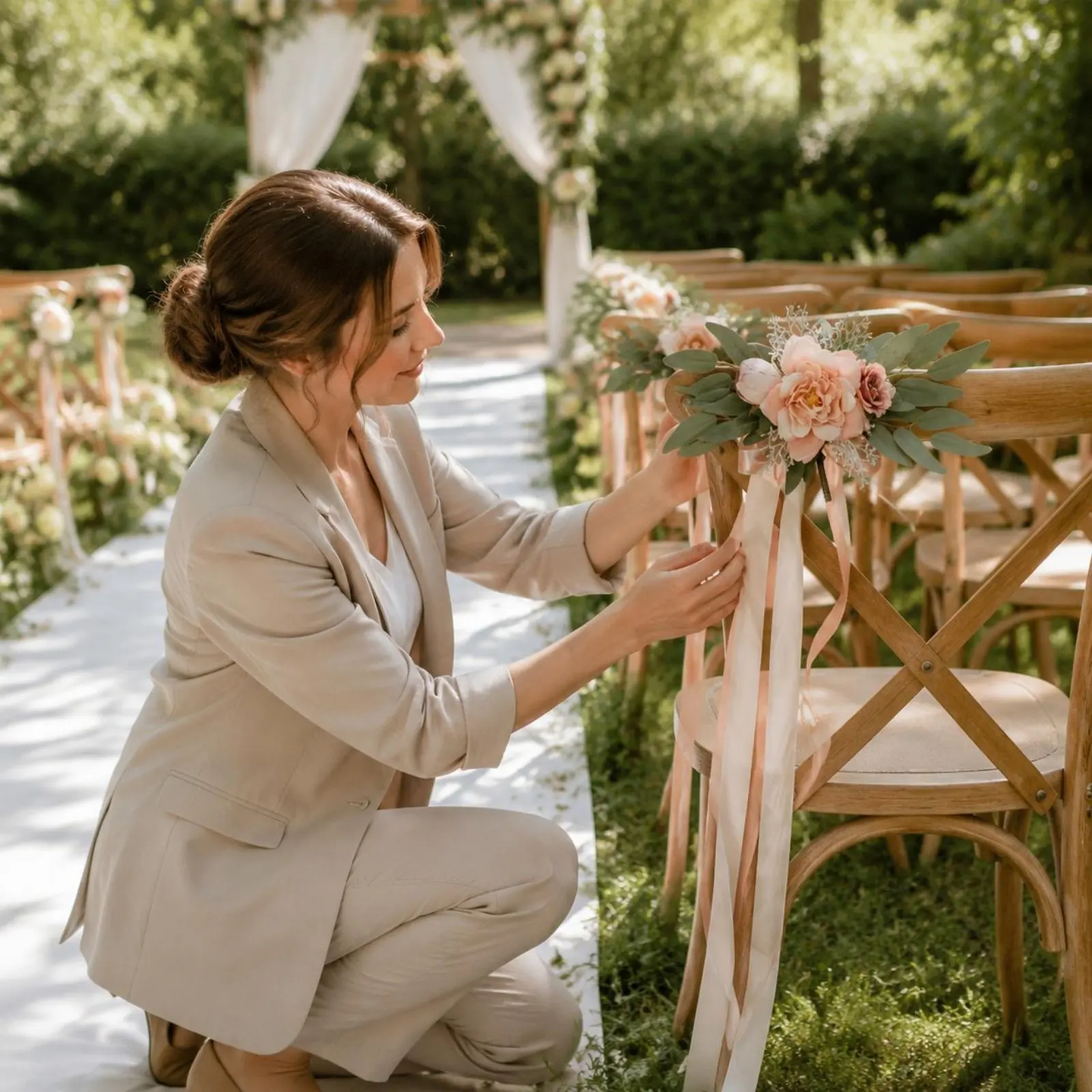 Wedding Chair Flowers Easy to Use Chair Back Floral Garland Ceremony Accessory Eucalyptus Leaves Ribbon Drape for Brides
Wedding Chair Flowers Easy to Use Chair Back Floral Garland Ceremony Accessory Eucalyptus Leaves Ribbon Drape for Brides
