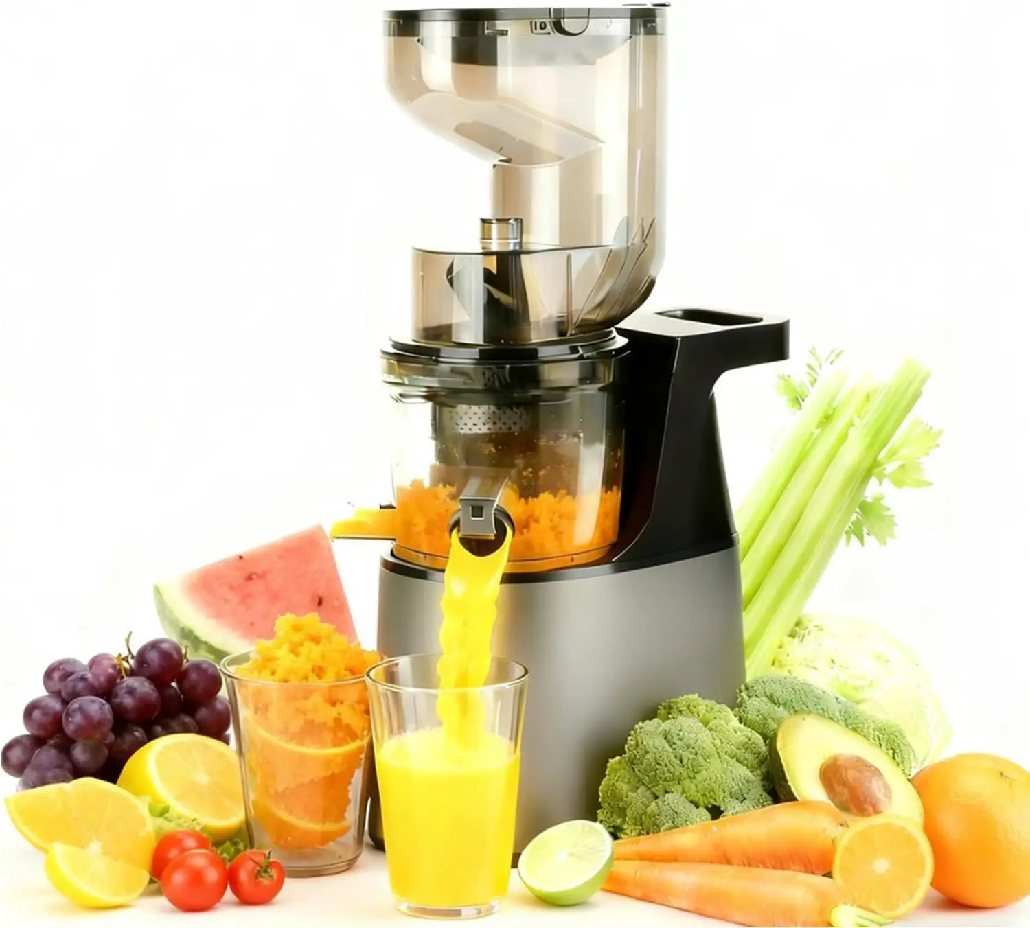 Cold Press Juicer,6.3" Wide Feed Chute Juice Extractor Machine,300W All-Copper Motor Slow Masticating juicer for Whole Vegetables & Fruits,Self Feeding for Juice Extractor Machine, High Juice Yield
Cold Press Juicer,6.3" Wide Feed Chute Juice Extractor Machine,300W All-Copper Motor Slow Masticating juicer for Whole Vegetables & Fruits,Self Feeding for Juice Extractor Machine, High Juice Yield