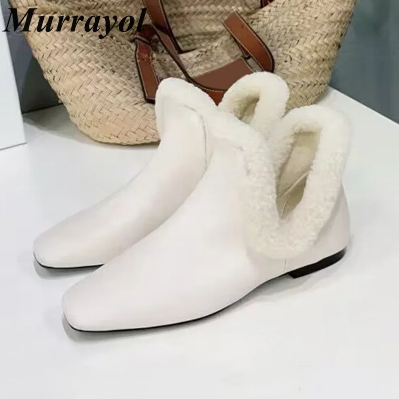 Genuine Leather Solid Color Flat Bottom Ankle Boots Women Square Toe Wool Decor Short Botas Winter Deep Mouth Single Shoes
Genuine Leather Solid Color Flat Bottom Ankle Boots Women Square Toe Wool Decor Short Botas Winter Deep Mouth Single Shoes