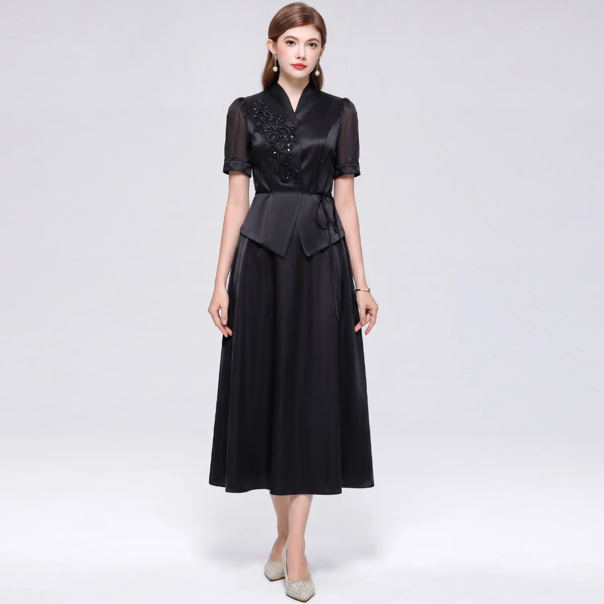 Black Satin 2 Piece Set Women Elegant Beaded Top Midi Skirt Puff Sleeve Wedding Guest Party Formal Evening Gown Outfit
Black Satin 2 Piece Set Women Elegant Beaded Top Midi Skirt Puff Sleeve Wedding Guest Party Formal Evening Gown Outfit