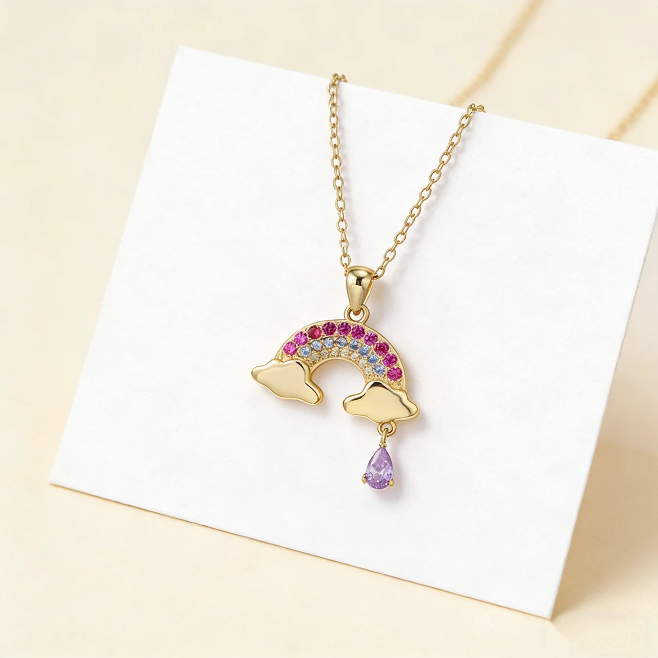 FULSUN CZ Paved Rainbow Cloud Pendant Necklace 925 Sterling Silver 14K Gold Plated Lobster Clasp Adjustable Women's Jewelry
FULSUN CZ Paved Rainbow Cloud Pendant Necklace 925 Sterling Silver 14K Gold Plated Lobster Clasp Adjustable Women's Jewelry