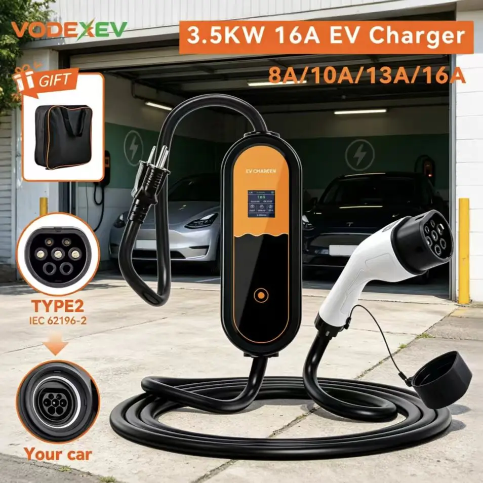 VODEXEV 3.5KW Type2 Portable EV Charger 16A 1Phase EVSE Adjustable Current Schuko Plug for Home Use Travel Emergency
VODEXEV 3.5KW Type2 Portable EV Charger 16A 1Phase EVSE Adjustable Current Schuko Plug for Home Use Travel Emergency