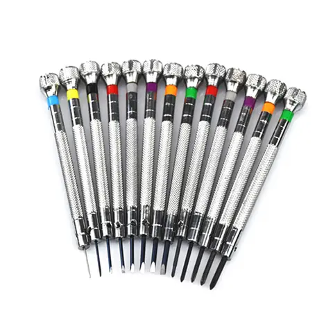 Juego de 13 Destornilladores para Reloj de 0.6-2.0 mm, Juego de Destornilladores de Metal con Punta Plana y Cruzada para Relojeros, Herramientas de Reparación de Relojes