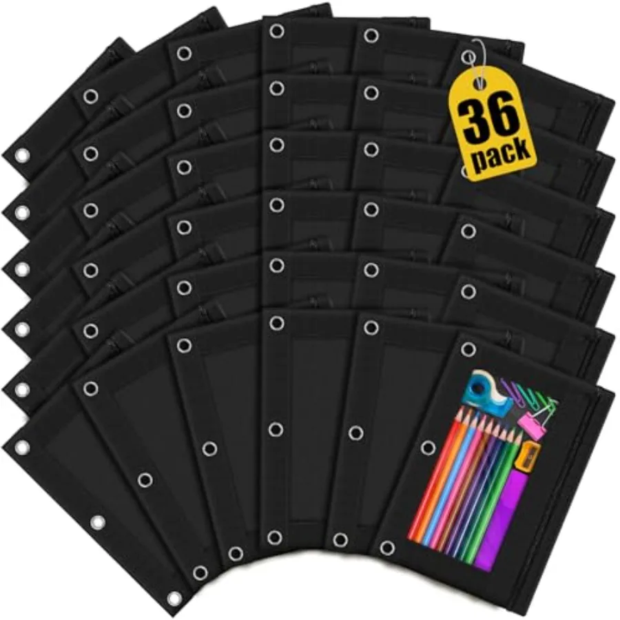 Pencil Pouch for 3 Ring Binder, Pack Bulk Black 3-Hole Zipper Pencil Pouches with Clear Window, Sturdy and Durable Cloth Pencil
Pencil Pouch for 3 Ring Binder, Pack Bulk Black 3-Hole Zipper Pencil Pouches with Clear Window, Sturdy and Durable Cloth Pencil
