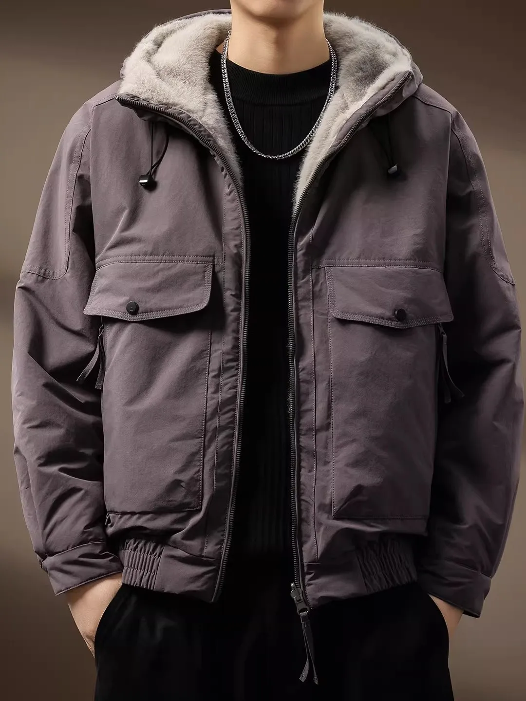 Double-Sided Wear Hooded Fluffy Cotton Jaet Men's Loose Warm Trendy Cotton Coat Outerwear Casual Stand Fit Long Sve
Double-Sided Wear Hooded Fluffy Cotton Jaet Men's Loose Warm Trendy Cotton Coat Outerwear Casual Stand Fit Long Sve