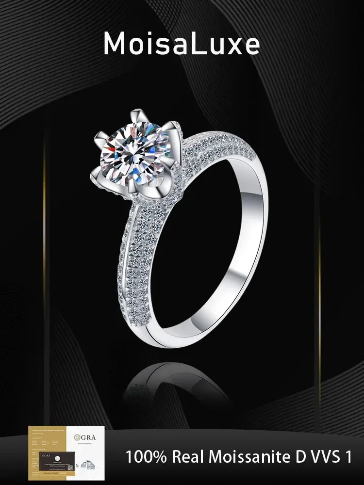 925 sterling silver round moissanite ring VVS1 women's classic 1CT/1.5CT/2CT birthday gift engagement ring with GRA certificate
925 sterling silver round moissanite ring VVS1 women's classic 1CT/1.5CT/2CT birthday gift engagement ring with GRA certificate