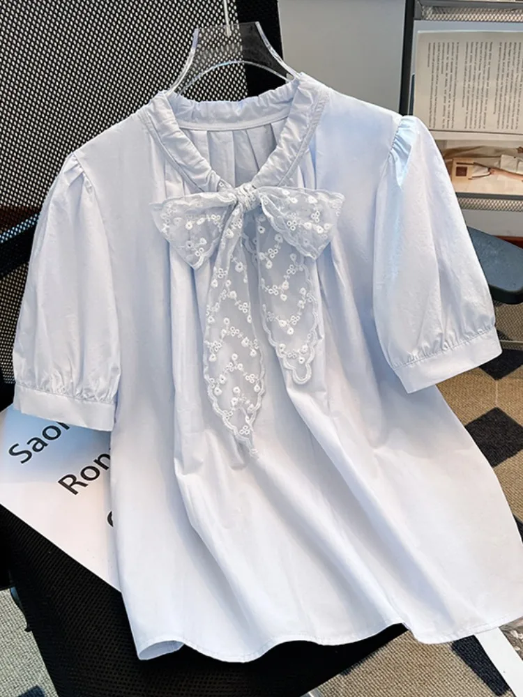 V-Ne Lace Bowtie ort Sve Loose irt Women Summer Age-Defng Korean Sle Commute Cotton Blend Casual Top
V-Ne Lace Bowtie ort Sve Loose irt Women Summer Age-Defng Korean Sle Commute Cotton Blend Casual Top