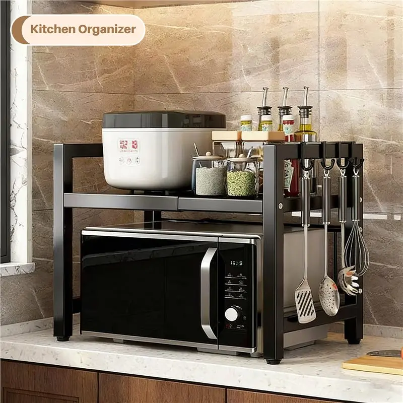 A34R Microwave Shelf 3-Tier Extendable Worktop Shelves With 6 Hooks, Kitchen Shelf, Spice Rack
A34R Microwave Shelf 3-Tier Extendable Worktop Shelves With 6 Hooks, Kitchen Shelf, Spice Rack