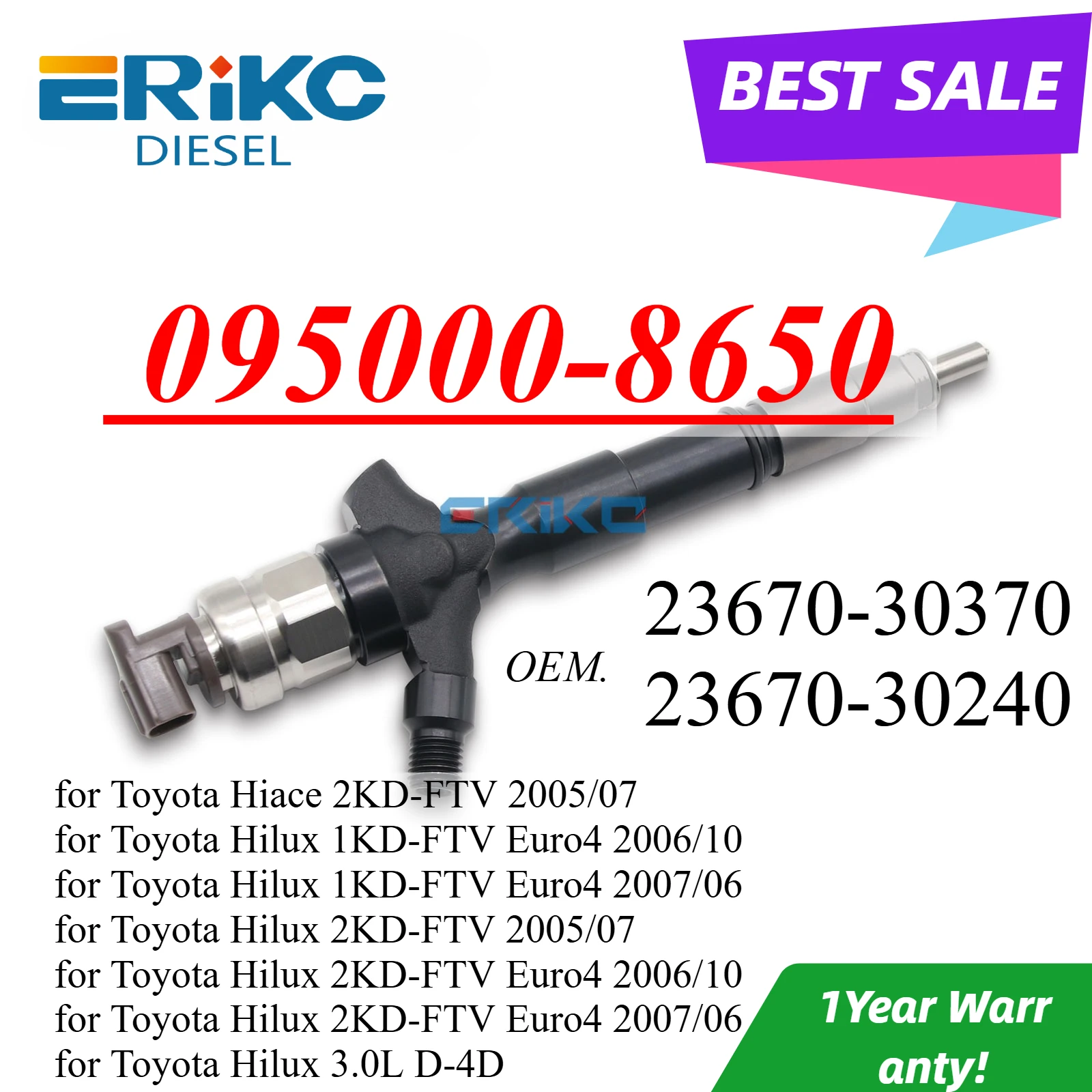 095000-8650 OEM 23670-30370 23670-30240 Common Rail Fuel Injector 2367030370 Nozzle For Toyota Hiace 2KD Hilux 1KD-FTV 3.0L D-4D
095000-8650 OEM 23670-30370 23670-30240 Common Rail Fuel Injector 2367030370 Nozzle For Toyota Hiace 2KD Hilux 1KD-FTV 3.0L D-4D