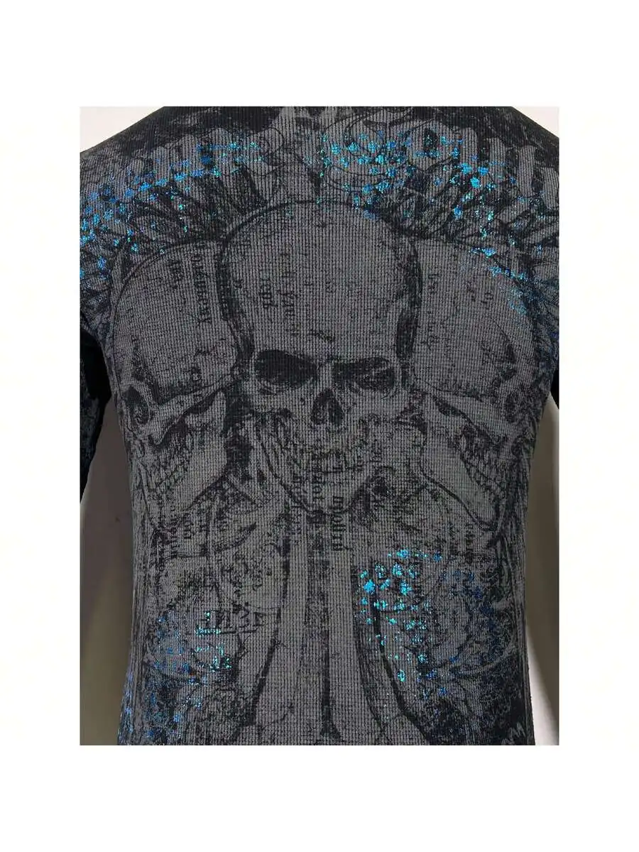 Mens Thermal Shirt With Skull Print And Blue Glitter Detail
Mens Thermal Shirt With Skull Print And Blue Glitter Detail