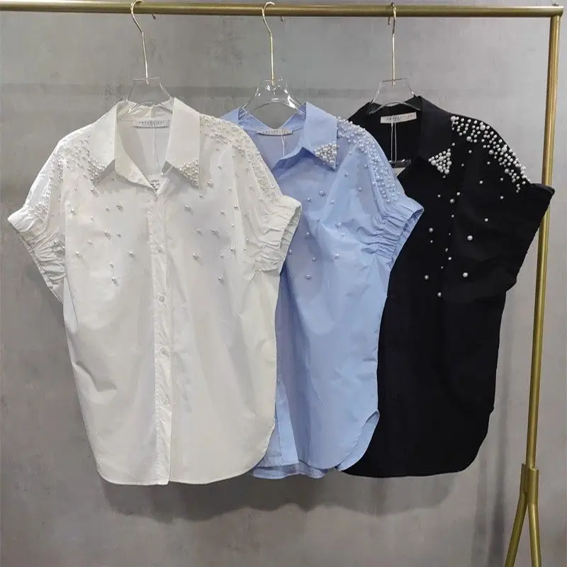 Fashion Pearls Beads Stitch Cotton Blouses Shirts Women 2025 Spring Summer New Loose Short Sleeve Casual Thin Tops
Fashion Pearls Beads Stitch Cotton Blouses Shirts Women 2025 Spring Summer New Loose Short Sleeve Casual Thin Tops