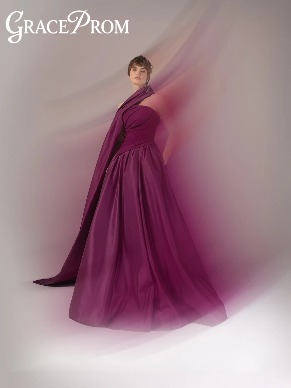Plum Purple Asymmetric Neckline Satin Chic Evening Gown With Dramatic Train Pleated Bodice Formal Dress For Gala & Red Carpet
Plum Purple Asymmetric Neckline Satin Chic Evening Gown With Dramatic Train Pleated Bodice Formal Dress For Gala & Red Carpet