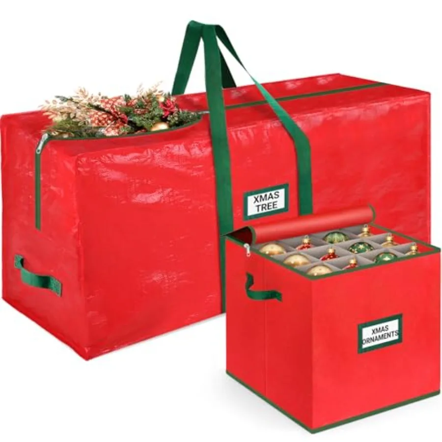 Christmas Tree Bag and Ornament Storage Box 2Pcs Set Waterproof Tree Storage and 64-Compartment Organizer with Dividers Tag Poc
Christmas Tree Bag and Ornament Storage Box 2Pcs Set Waterproof Tree Storage and 64-Compartment Organizer with Dividers Tag Poc