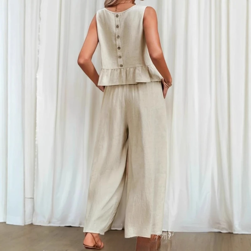Summer European and American Foreign Trade Women's Clothing Amazon Sleeveless Pleated Vest Wide-leg Nine-point Pants Casual Suit
Summer European and American Foreign Trade Women's Clothing Amazon Sleeveless Pleated Vest Wide-leg Nine-point Pants Casual Suit