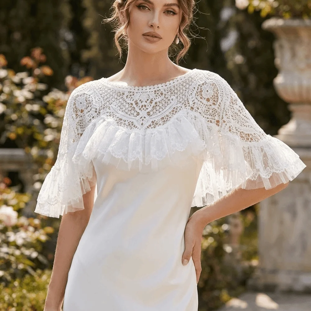 New Vintage Cheongsam Crochet Tippet Lace Ruffle Hollow-Out Shawl Polyester Off‑Shoulder Shawl Cape Coat Parties
New Vintage Cheongsam Crochet Tippet Lace Ruffle Hollow-Out Shawl Polyester Off‑Shoulder Shawl Cape Coat Parties