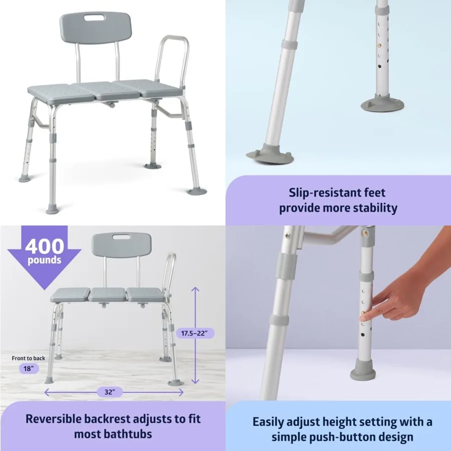 Transfer Bench for Bathtubs and Showers, Adjustable Shower Bench and Bath Seat For Seniors and adults, Slip-resistant Feet, Hea
Transfer Bench for Bathtubs and Showers, Adjustable Shower Bench and Bath Seat For Seniors and adults, Slip-resistant Feet, Hea