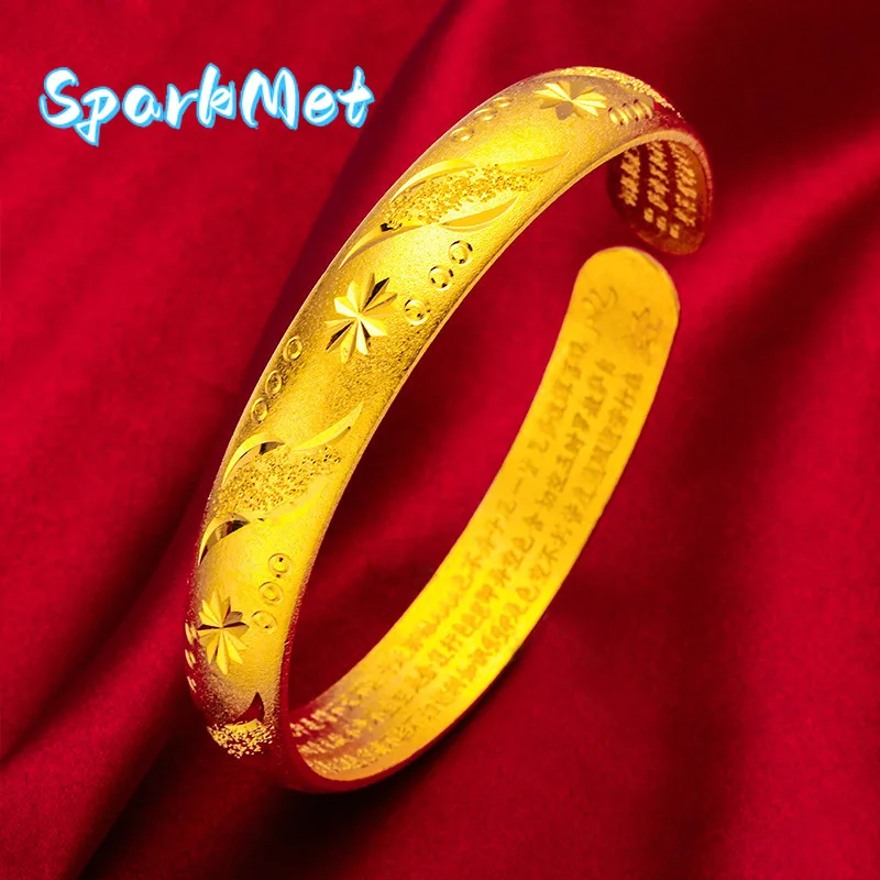Sparkmet24K Gold Heart Sutra Open Bracelet AU999 Chinese style outfit in gold highlights the oriental Buddhist charm
Sparkmet24K Gold Heart Sutra Open Bracelet AU999 Chinese style outfit in gold highlights the oriental Buddhist charm