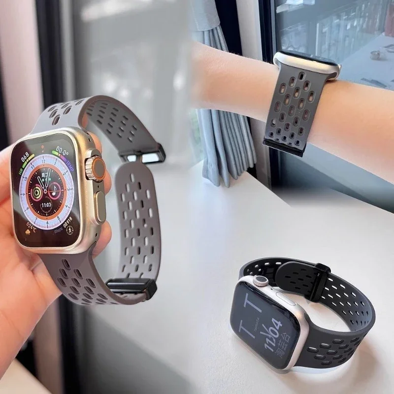 Sport Silicone Magnetic Folding Buckle Watchband for Apple Watchs 9 8 7 6 5 4 3 Watch Strap Decoration 38mm 40mm 41mm 42mm 45mm
Sport Silicone Magnetic Folding Buckle Watchband for Apple Watchs 9 8 7 6 5 4 3 Watch Strap Decoration 38mm 40mm 41mm 42mm 45mm