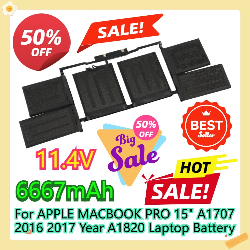 For APPLE MACBOOK PRO 15" A1707 2016 2017 Year A1820 Laptop Battery 11.4V 6667mAh
For APPLE MACBOOK PRO 15" A1707 2016 2017 Year A1820 Laptop Battery 11.4V 6667mAh
