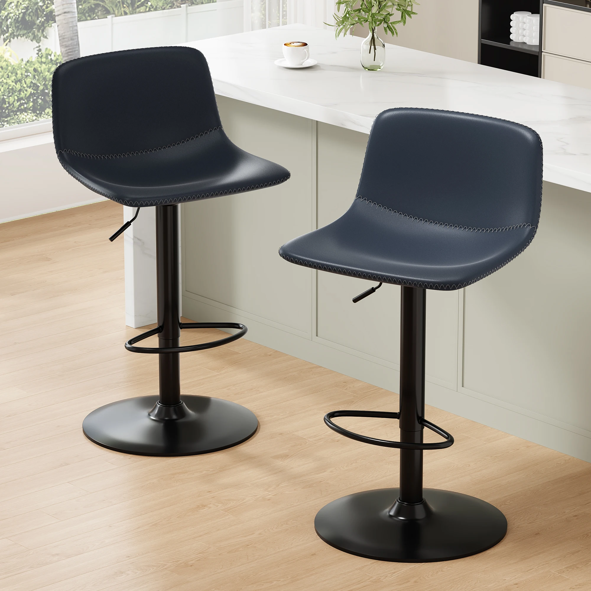 Bar Stools Set of 2, Adjustable Barstools for Kitchen Counter, Faux Leather Upholstered Bar Chair with Back and Footrest
Bar Stools Set of 2, Adjustable Barstools for Kitchen Counter, Faux Leather Upholstered Bar Chair with Back and Footrest